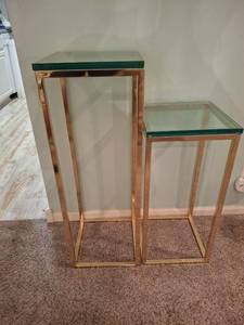 lot 1121 image: (2) Brass and Glass Display Stands