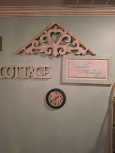 lot 1125 image: Wall Decor Set COTTAGE Sign, Garden Cottage Frame, Carved Heart Pediment
