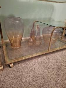 lot 1127 image: Pink Tinted Glass Decorative Vases and Bottles - 5 Pieces