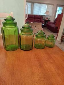 lot 1128 image: Green Glass Canister Set - 4 Piece
