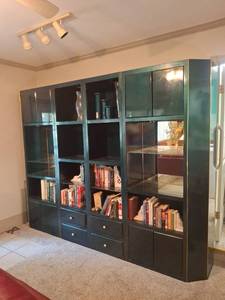 lot 1157 image: Green Wall Unit Display Cabinet - No contents