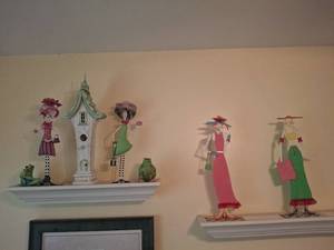lot 1194 image: Whimsical Figurine Collection on Shelves with Church and Frogs