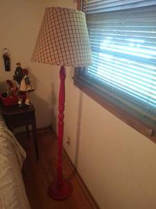 lot 1222 image: Floor Lamp - Red Base, Gingham Shade