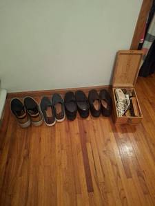 lot 1233 image: Lot of 4 Slip-On Shoes - Size 12 with Shoe Shine Kit