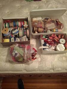 lot 1239 image: Craft Ribbon Lot - Multiple Boxes, Assorted Colors Styles