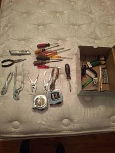 lot 1243 image: Hand Tools Lot - Pliers, Screwdrivers, Tape Measure