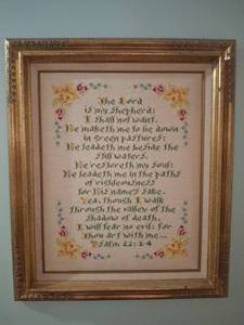lot 1255 image: Framed Needlepoint - Psalm 231-4
