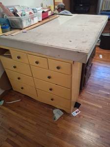 lot 1269 image: Craft Table with Attached Dresser - No Contents