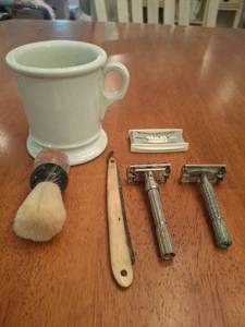 lot 1289 image: Shaving Set with Mug, Brushes, and Razors
