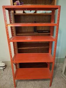 lot 1326 image: Red Metal Shelving Unit