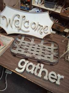 lot 1359 image: Metal Tiered Basket Stand and Other Metal Decor
