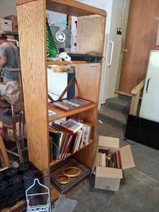 lot 1361 image: Wood Shelving Unit with Picture Frames