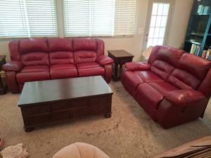 Red Leather Reclining Sofa and Loveseat Set