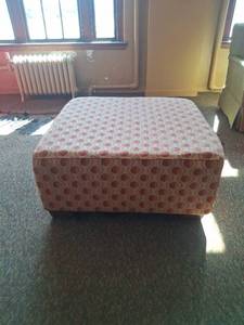 lot 1004 image: Upholstered Ottoman with Red Circle Pattern