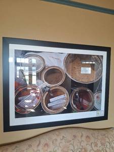 lot 1007 image: Carolyn Russell Framed Photograph - Spice Cans Market Tanzania