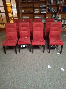 lot 1012 image: Set of 8 Red Upholstered Dining Chairs