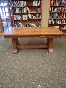 lot 1013 image: Wood Library Table with Drawers and Pedestal Base
