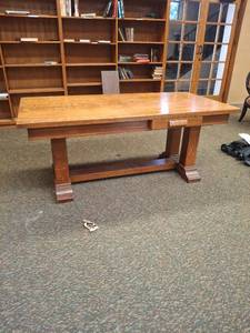 lot 1018 image: Wood Library Table with Drawers and Pedestal Base