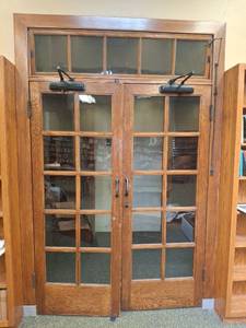 lot 1020 image: 2 Sets of Glass Paned Double French Doors with Transom Window