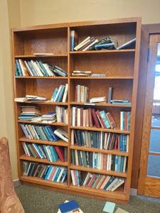 lot 1022 image: (2) Library Shelving Units - 60 in wide. 7 ft tall