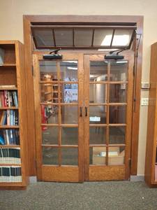 lot 1023 image: (2) Sets of Glass Paned Double French Doors with Transom Window
