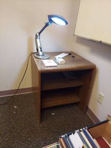 lot 1047 image: Table with Shelves and Lights of America Sun Light Desk Light