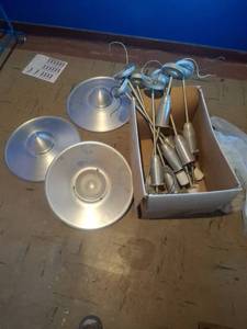 lot 1072 image: Vintage Hanging Lights - 3 reflectors