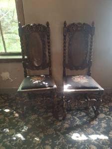 lot 1094 image: Pair of Carved Chairs with Needlepoint Seats