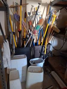 lot 1176 image: Janitorial Cleaning Supply Lot - Mops, Brooms, Dusters, Trash Cans