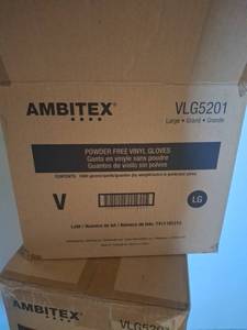 lot 1179 image: Ambitex VLG5201 Powder Free Vinyl Gloves Large - 3 Unopened Cases and 1 Open Case