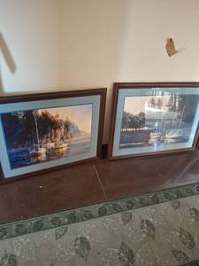 lot 1188 image: Framed Sailboat Prints - 1 Missing Glass