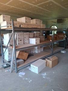 lot 1194 image: (2) Section Industrial Shelving System - 6 and 8 ft long sections, 4 ft deep, 6 ft tall - Upstairs