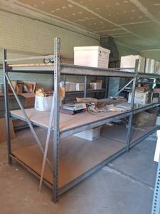 lot 1195 image: (2) Section Industrial Shelving System - 6 and 8 ft long sections, 4 ft deep, 6 ft tall - Upstairs