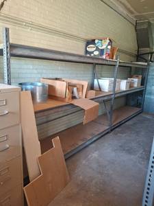 lot 1197 image: (2) Section Industrial Shelving System - Sections are 8 ft long, 2 ft deep, 6 ft tall - Upstairs