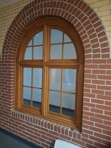 lot 1200 image: Arched Double Casement Window with Grid Panes - Upstairs