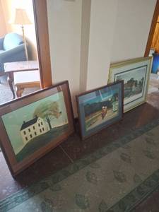 lot 1209 image: Lot of 3 Framed Prints - Houses, Gas Station