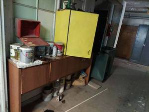 lot 1225 image: All Along Wall - Metal Cabinet, Contents and Trash Cart