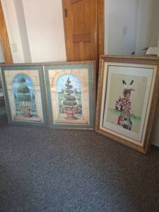 lot 1241 image: 3 Framed Prints - Topiary Garden and Native American