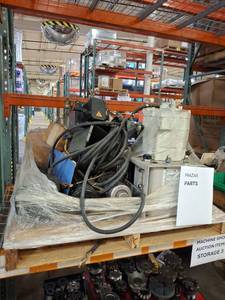 lot 1118 image: Pallet of Mazak Parts - NDR Hydraulic Unit Rotor Pump with Motor and Hoses - Hydraulic Pump approximately 1.5 years old
