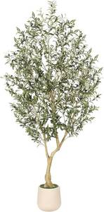 lot 7370 image: Realead 7ft Artificial Olive Tree with Planter, Realistic Leaves & Fruits