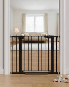 lot 7390 image: Cumbor 29.7-54.2 Baby Gate for Stairs, Pressure Mounted, Auto-Close, white