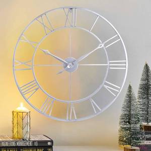 lot 7398 image: CLXEAST Large 36-Inch Wall Clock, Silver Roman Numerals, Battery Operated