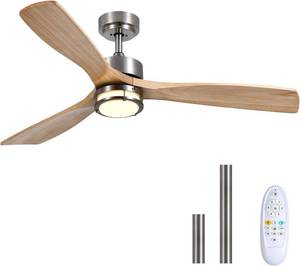 lot 7404 image: 52 Inch Ceiling Fan with Lights, Remote, 3-Blade, NickelNatural Wood