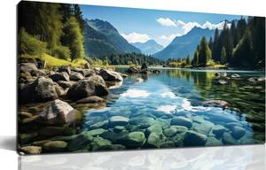 lot 7407 image: GUGIKA Landscape Wall Art for Living Room-Mountain & Lake Scenery, 40x20in