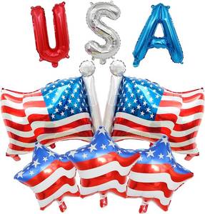lot 7494 image: 2-Pack 8-Piece 4th of July Balloons - US Flag Star USA Red White Blue Foil