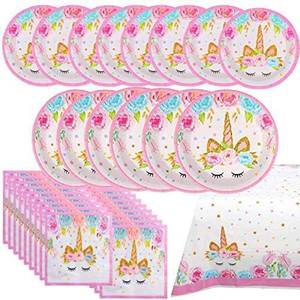 lot 7525 image: Birthday Party Supplies Plates, Napkins, Tablecover for 16 Guests 3pack