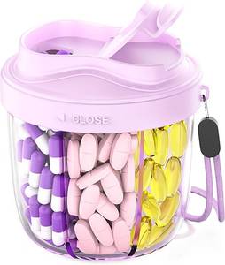 lot 7565 image: 7-Compartment Pill Organizer Dispenser, Portable with Wide Opening (Purple)