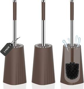 lot 7625 image: SetSail Toilet Brush Set Compact Bowl Brush & Holder, 3-Pack, Black