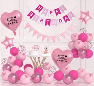 lot 7853 image: Pink Birthday Decorations - Happy Birthday Banner, Pink Balloons