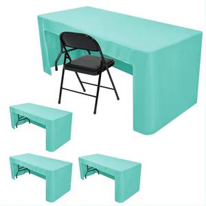 lot 7930 image: HolidayIdeas 4-Pack 4ft Open Back Fitted Tablecloths Aqua, 3-Sided